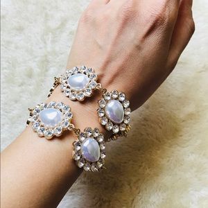 Sparkling Faux Pearl Crystal Bridal Bracelet Set